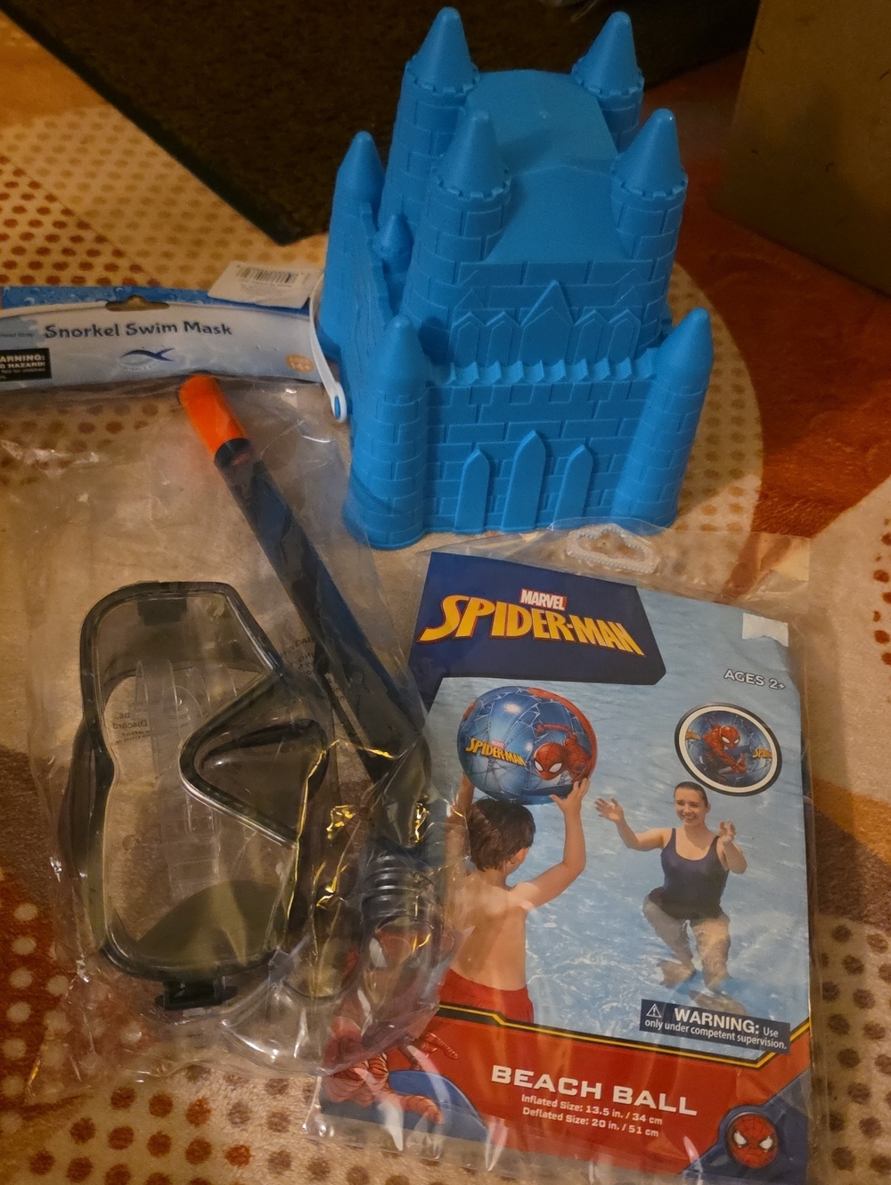 Spiderman Beach Ball with Snorkel Mask and Blue Sand Castle Toy